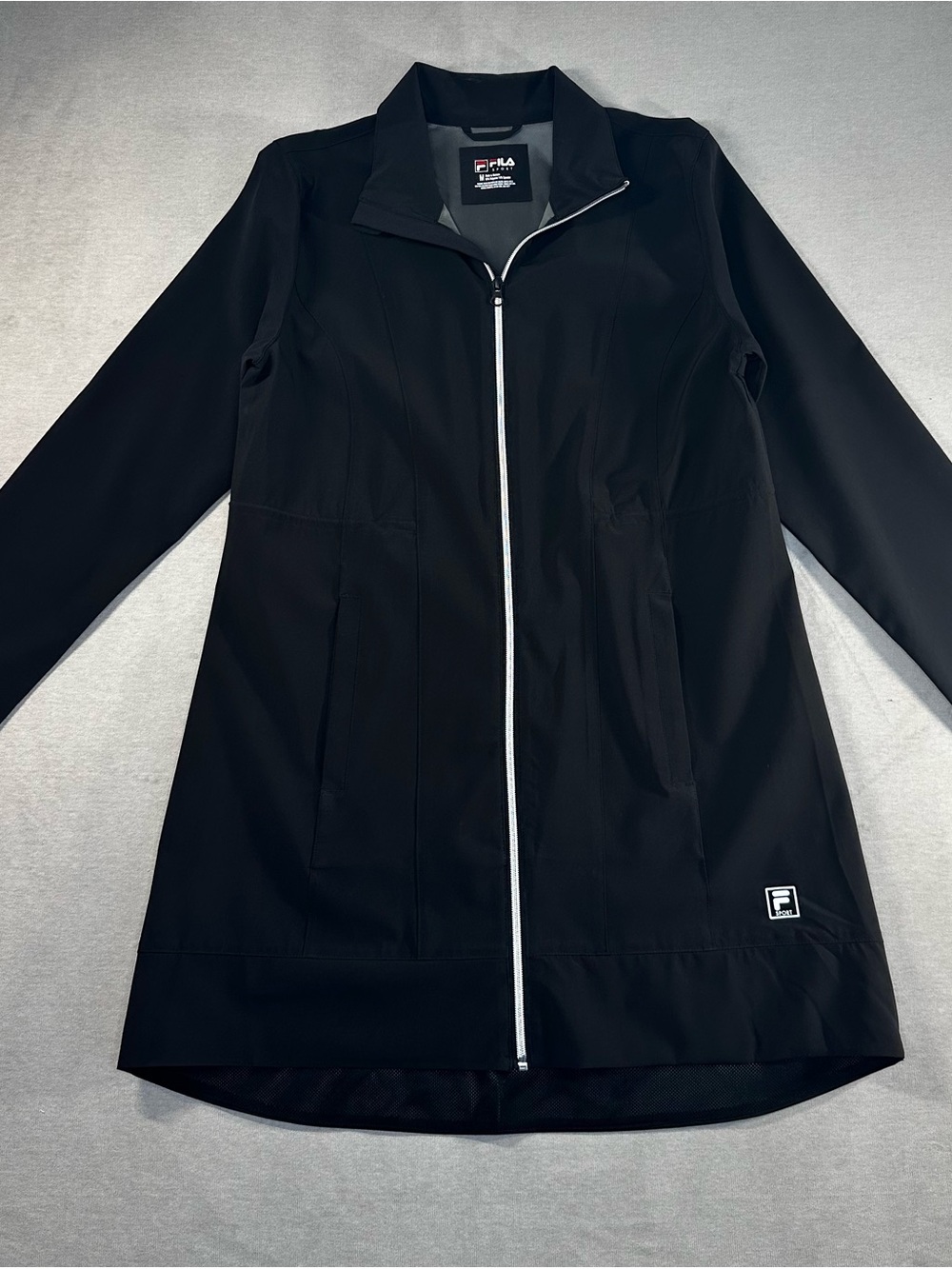 Fila Black Women’s Long-Sleeve Zip Front Athletic Trench Jacket Lightweight